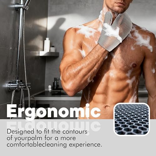 Bath Mitt - Exfoliating Glove, Honeycomb Body Scrubber,Massage Body Scrub Gloves for Home Spa,Mitt Sponges for Cleaning Body,Deep and Gentle,Fast foaming (Grey, (Standard,Large Size))