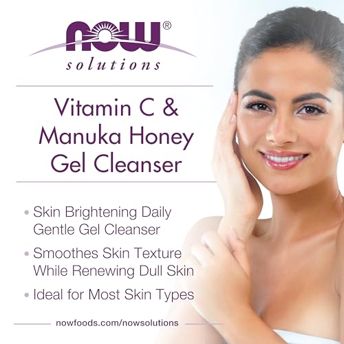NOW Foods Solutions, Vitamin C and Manuka Honey Gel Cleanser, Brightening System, Promotes Healthy-Looking Skin, 8-Ounce