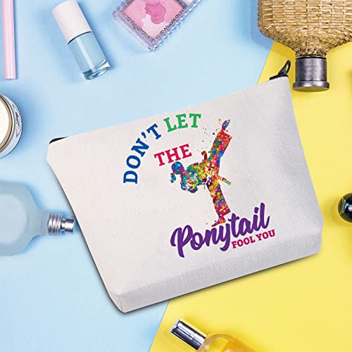 WZMPA Karate Girl Cosmetic Makeup Bag Karate Lovers Gift Dont Let The Ponytail Fool You Martial Arts Zipper Pouch For Women Girls (Ponytail Fool You)