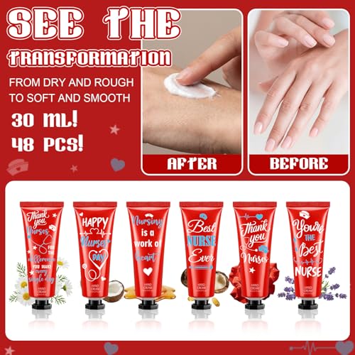 Leelosp 48 Pcs Nurse Hand Cream Nurse Week Gift for Women Nursing Appreciation Gifts Mini Hand Lotion Bulk Travel Size Moisturizing for Nursing Student Medical Assistant CNA Week, 6 Plant Fragrance