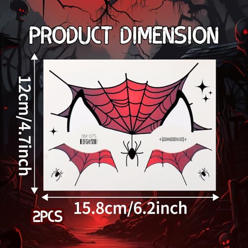 Red Spiders Face Temporary Tattoo Sticker for Halloween Party Makeup - Self Adhesive Tattoo Sticker for Holiday Festival Party Supplies