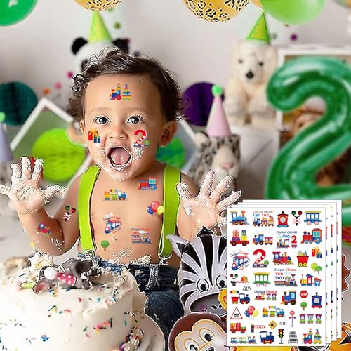 Chugga Train Temporary Tattoos for Kids - 300+ Pcs Chugga Chugga Two Two Party Decorations Train 2nd Birthday Party Favors Supplies for Boys Girls Choo Choo I'm 2 Tattoo Stickers Prizes
