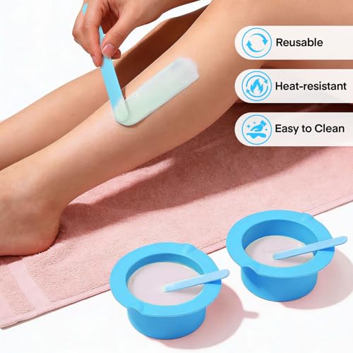 2Pcs Silicone Wax Pot Liner, Yofuly 17oz Wax Silicone Bowls with Two Spatula Sticks, Blue Wax Warmer Liners for Women Hair Removal, Esthetician Waxing Supplies Accessories