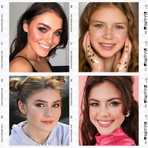 24 Pcs Glitter Freckles Face Tattoo,Rose Gold Face Glitter Makeup Patches Cute Sparkle Freckles Patches Waterproof Makeup Speckles for Face Accessories for Women Girls