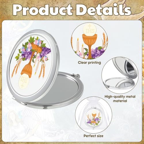 Bucherry 24 Pack Baptism Compact Mirror Favor with Organza Bags Bautizo Recuerdos De Bautizo Para Holy Spirit Baptism Compact Mirror for Christening Party Favor
