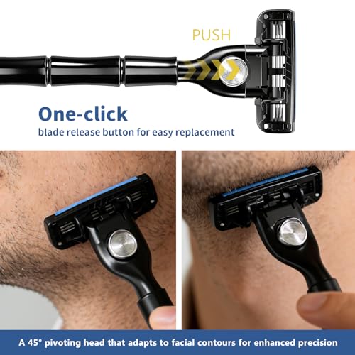 Men's Razor Blade Refills, 12 Count, 3-Layer Ceramic Coated Blades with Lubricating Strip, Matching Handle, Wall Hook & Cleaning Brush Included for Smooth Shaving