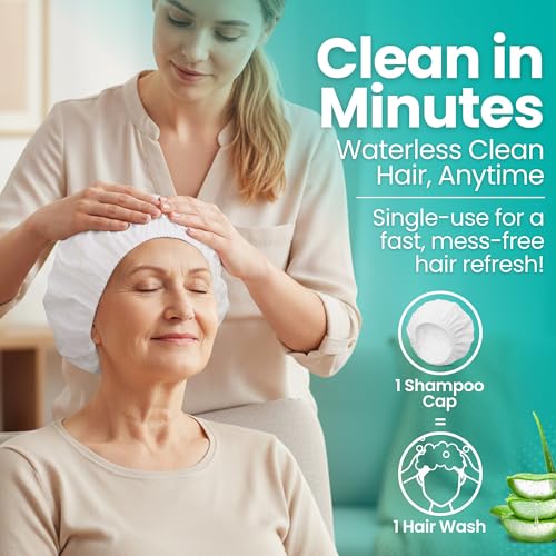 No-Rinse Shampoo & Conditioner Shower Cap, Waterless Hair Washing for Elderly, Bedridden, Hassle-Free Microwavable Hair Washing Cap infused with Aloe & Vitamin E ? 6-Pack