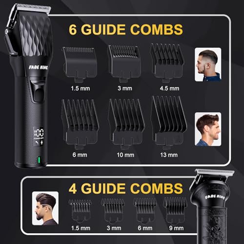 FADEKING¢ç Professional Hair Clippers for Men - Cordless Beard Trimmer for Men, LCD Display Hair Clippers and Trimmer Set for Barber Haircut & Mens Grooming with Travel Case(Black)