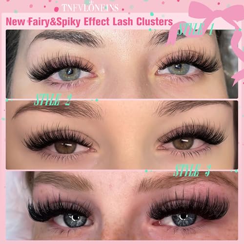TNFVLONEINS Fairy Lash Clusters Wispy Cluster Eyelash Extensions Natural Eyelash Clusters 3 Styles Individual Lashes Clusters DIY Lash Extension Spiky Lash Cluster (300pcs 3Styles)
