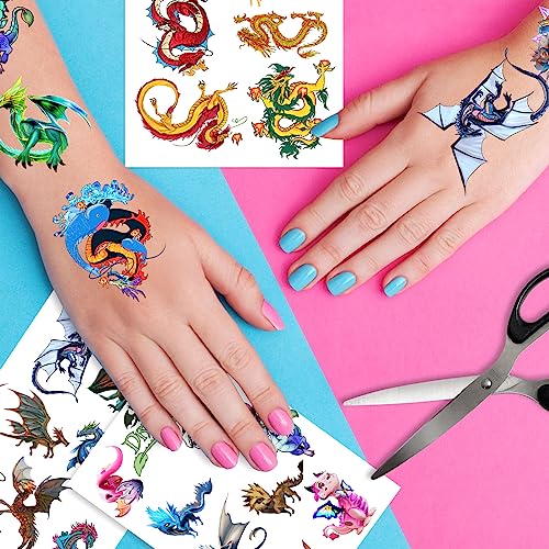 Dragon Temporary Tattoos Dragon Party favors for Adults, 20 Sheets 144 Pieces Dragon Tattoos Stickers Party Supplies Dragon Birthday Party Favors, Goodie Bag Fillers