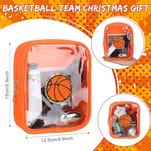 Reginary 12 Pcs Basketball Party Favors Basketball Makeup Bags Bulk with Chenille Patch Valentine Team Gifts Waterproof Travel Size for Women