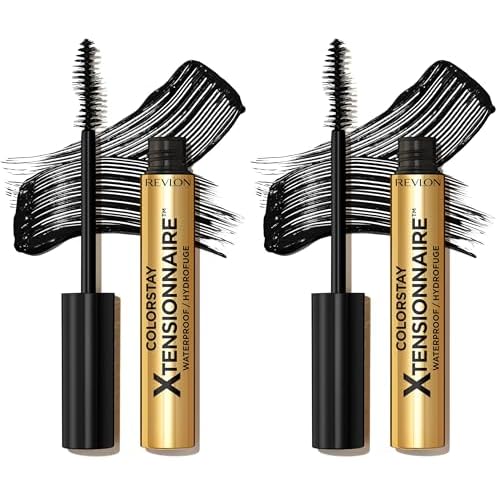Revlon ColorStay Xtensionnaire Lengthening Lash Serum and Mascara In One, Tapered Brush for 2X Longer Looking Eyelashes, Infused with Pro Vitamin B5, Smudge-Proof, 211 Black Waterproof (Pack of 2)