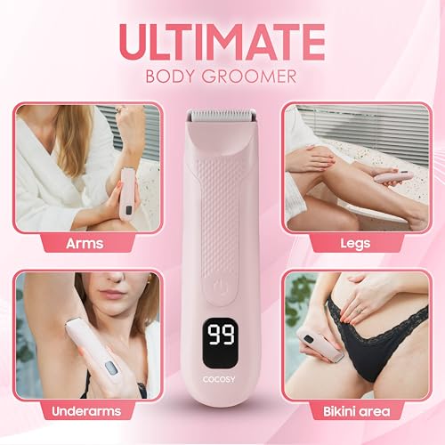 Bikini Trimmer - Pubic Hair Trimmer for Women, Ceramic Blade, Waterproof Electric Shaver for Women with Standing Recharge Dock & Travel Pouch, Female Hygiene Razor