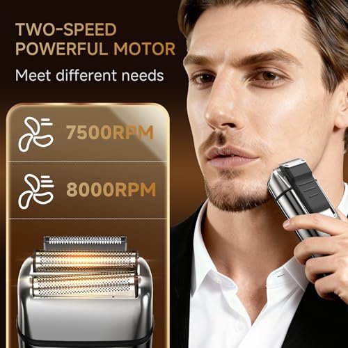 Electric Foil Shaver for Men,Electric Razor with Pop-up Trimmer,Cordless Beard Trimmer,Waterproof,Wet & Dry Shaving,LED Display,2-Speed Mode (Silver)