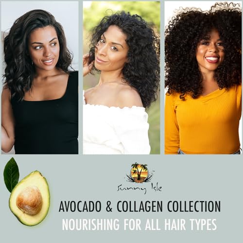 Sunny Isle Avocado & Collagen Hydrating Shampoo 10.1oz | Biotin, Jamaican Black Castor Oil Infused | Anti-Breakage Growth Formula | Smooths, Strengthens