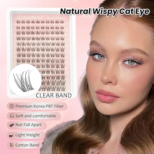 Natural Lash Clusters Wispy Cluster Eyelash Extensions WHYBRAW 130pcs Individual Lashes 8-16mm D-Curly DIY Lash Extension Natural Look Soft Thin Clear Band Cluster Lashes