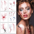 6 Sheets Temporary Tattoos Stickers Blood Vessel Scar Wound Realistic Waterproof Women Man Body Face Arm Collarbone Leg Body DIY Art Decoration Accessories