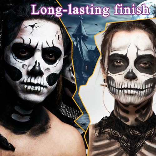 Black White Face & Body Paint Set,Professional Oil Based Face Painting Kit with 2 Brushes,Halloween SFX Makeup Palette Kit for Skull Costume Party Skeleton Cosplay Clown Art Theater