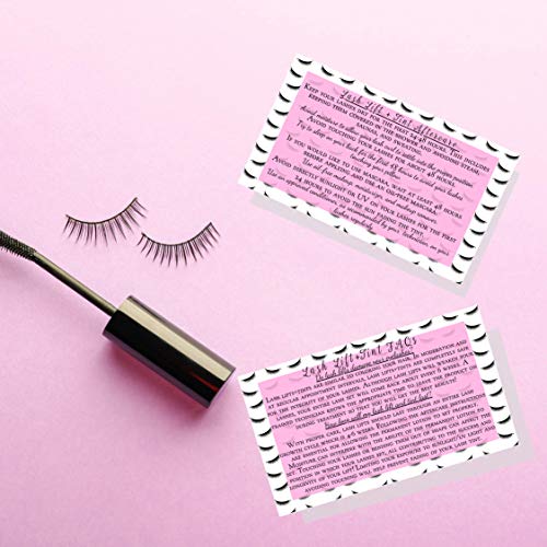 Lash Lift + Tint Aftercare Instruction Cards | 50 Pack | 2 x 3.5¡± inches Business Card Size | Eyelash Lift and Tint Kit at home diy aftercare supplies | Lash Print with Pink Inlay Design