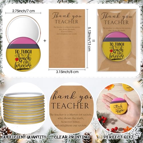 Pinkunn 40 Sets Teacher Appreciation Mirrors Best Teacher Ever Inspirational Pocket Mirror with Cards Party Supplies Employee Thank You Gifts for Staff School Supplies (Pencil)
