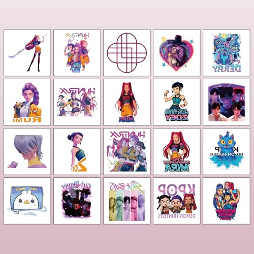 20Pcs Demon Movie Hunters Temporary Tattoos for Teen, Cool Korean Idol Movie, Cute Cartoon Decoration Sticker Gifts for Teen Adult Home Activity Class Prizes Carnival Christmas Rewards