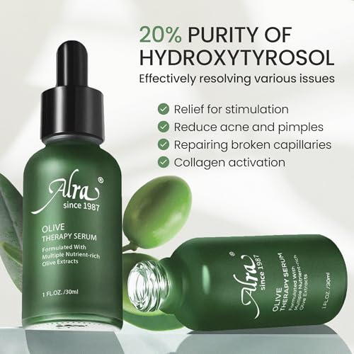 Alra Olive Therapy Serum for Face, Face Serum with 22% Olive Extracts, Reduces Redness & Acne, Rapidly Clear Breakout for Teens Adults, fit Oily & Acne-Prone Skin, 1 fl oz/30ml