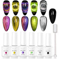 Makartt 9D Magnetic Cat Eye Gel Nail Polish Set, 6 Colors (Yellow, Purple, Silver, Rose Red, Green, Black Hole Effect) with Magnet Stick, 8ml ? Soak Off DIY Manicure & Nail Art Supplies