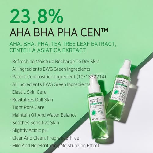 APLB AHA BHA PHA Centella Mist Essence | AHA BHA PHA CEN¢â 23.8% 3.55 FL.OZ/Korean Skincare, Exfoliant, Replenishing Moisture, Revitalize for Gentle and Improve Skin Texture