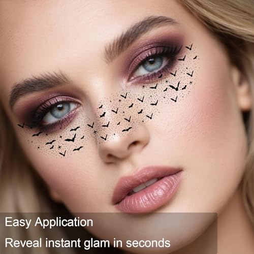 Halloween Bat Freckles Face Tattoos - Halloween Freckles Waterproof Black Bat Temporary Tattoos Patches Gothic Face Paint Makeup Kit for Women & Kids,Party Supplies Decorations Accessory-8Pcs