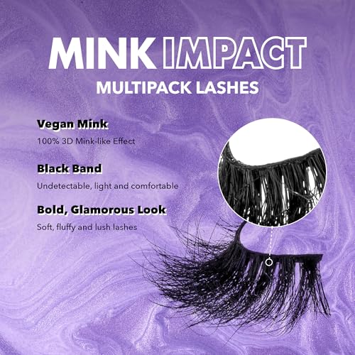I-Envy 3-in-1 MinkImpact Multipack, 100% 3D Mink-Like Vegan Lashes, Soft, Natural, Fluffy & Lush, Clear Undetectable Band, Lightweight & Comfortable (12)