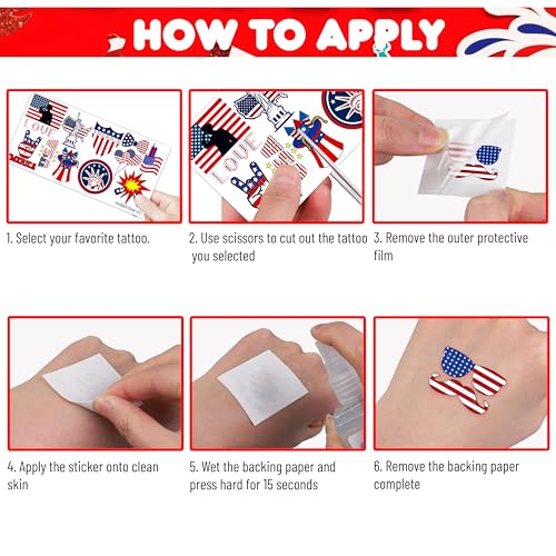 100PCS USA Patriotic Temporary Tattoos ? American Flag 4th of July Party Decorations, Freedom Theme Supplies, Fun Favors & Stickers for Kids Adults, Birthday or Independence Day Prizes