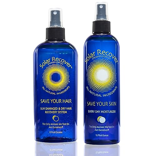 Solar Recover After Sun Moisturizing Spray + Hair Detangler Combo - 12oz Hydrating Facial and Body Mist for Sunburn Relief + 8oz All Natural Leave-In Conditioner