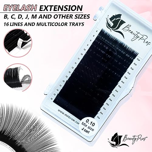Professional Eyelash Extension Kit ? Curl B,C,D,J & M - Volume Eyelash Extensions Supplies Mix Tray (8-16mm) - 0.03,0.05,0.07,0.015, 0.20mm Thickness (C-Curl - 0.07mm - Pink)