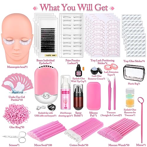 404 Pcs Professional Lash Extension Supplies Kit with Lash Clusters,Lash Fan, Extension Glue,Eyelash Remover,Tweezers, Eyelash Extension Kit for Beginners