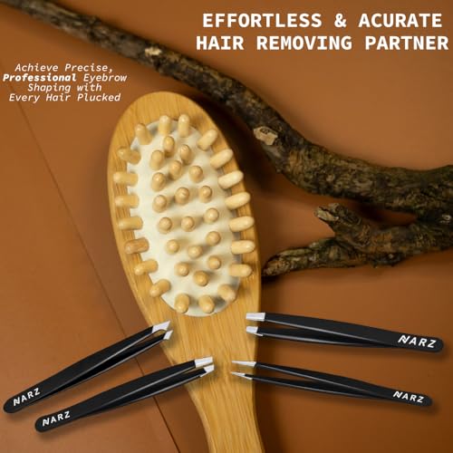 NARZ 4Pcs Professional Tweezers for Women Facial Hair Stainless Steel Precision Tweezers for Ingrown Hair Eyebrow Tweezer for Men & Women (Black Set)