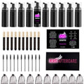 60 Pcs Lash Shampoo Bottle Brushes Kit 10 Empty Foam Pump Dispensers 10 Bath Label Stickers & Care Cards 10 Mascara Wands 10 Cleansing Brush 10 Bag for Eyelash Extensions Aftercare Branding (Black)