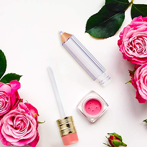 Blulu 24 Pcs 5 ml Empty Pencil Lip Gloss Tubes Bulk, Pencil Shaped Lip Gloss Containers Clear Mini Refillable Lips Balm Tubes DIY Cute Teacher Appreciation Week Gift Teachers' Day Gift for Women