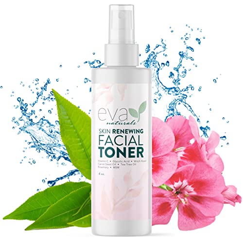 Eva Naturals Witch Hazel Face Toner ? Hydrating & Clarifying Toner with Glycolic Acid, Vitamin C & Aloe for Acne, Oily, Dry & Sensitive Skin, Pore Tightening Facial Mist for Balanced Glow (4oz)