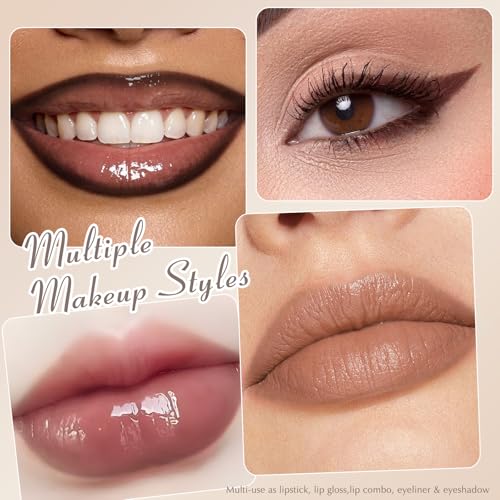 Lip Liner and Gloss Set, 2 in 1 Lip Duo Brown Lip Liner Pencil Nude Liquid Lipstick with Nourishing Lip Gloss Smooth Plumping Lip Kit High Shine High Pigmented Lip Combo Makeup for Women
