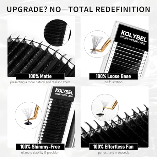 KOLYBEL SHIMMY-FREE Lash Extension 0.03 C Curl Volume Lash Extensions 8-16mm Lash Trays Matte Ultra Lightweight Shimmy-Free Eyelash Extensions Professional Supplies for Lash Techs(0.03 C 8-16mm)