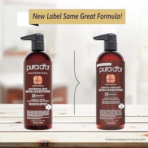 PURA D'OR 16 Oz Clinically Formulated Biotin Conditioner - Daily Hair Care Routine For Thinning Hair - 2X Concentrated Herbal Blend Hair Thickening Products For Women & Men