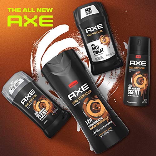 AXE Body Wash 12h Refreshing Scent Dark Temptation Dark Chocolate Men's Body Wash with 100 percent Plant-Based Moisturizers 16 oz (Pack of 2)