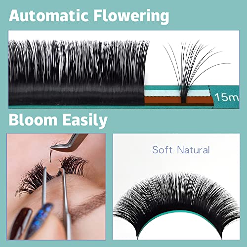 Easy Fan Lashes Blooming Lash Extension Faux Mink Auto Flowering 0.07D Curl Professional Salon 8-15mm Eyelash Extensions (0.07-D-MIX8-15mm)