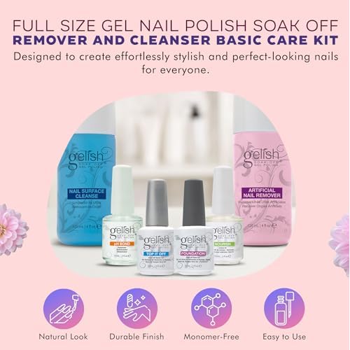 Gelish Full Size Gel Nail Polish Soak Off Remover and Cleanser Basic Care Kit