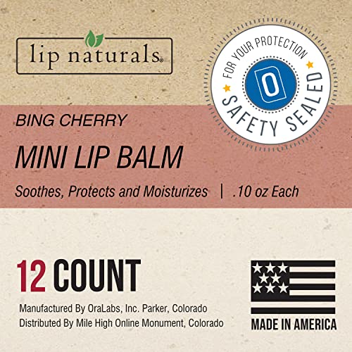 Lip Naturals¢ç | Mini Bing Cherry Lip Balm with Sunscreen (SPF-15) | Made in USA with Beeswax & Coconut Oil | 12-Count Mini Lip Balm Pack with Bing Cherry Flavor (0.10oz/3g Each)