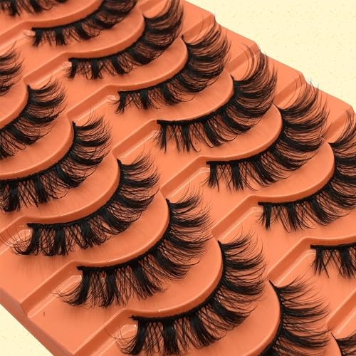 Wispy Mink Lashes 10 Pairs False Eyelashes Natural Look Fluffy Cat Eye Fake Eyelashes Faux Mink Lashes Pack, S35-10