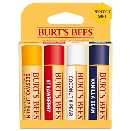 Burt's Bees Lip Balm Easter Basket Stuffers with Beeswax, Strawberry, Coconut, Pear & Vanilla Bean Flavors plus Cuticle Cream Gift Set, 6 Count
