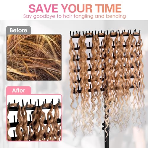 Klvied Braiding Hair Rack Standing 144 Pegs, Height Adjustable Hair rack, Heavy Duty Braid Racks with Tray and Carrying Bag, Black (48.2"-62.9")