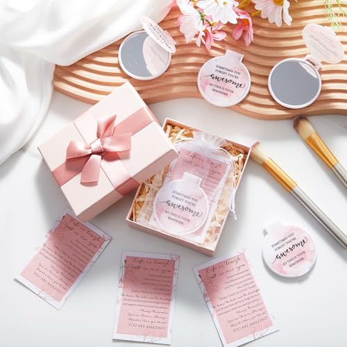 25 Set Inspirational Compact Mirror Bulk for Women Sometimes You Forget You're Awesome Motivational 2.76 Inch Small Double Sided Folding Pocket Mirror for Womens Day Mothers Day(Pink Marble)