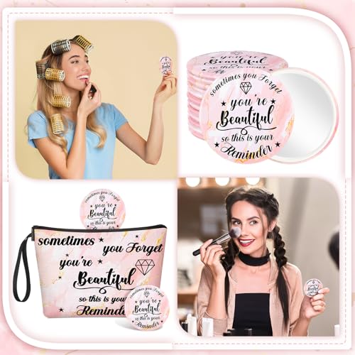 Xuniea 24 Pcs Employee Appreciation Gifts for Women 12 Motivation Canvas Makeup Bags 12 Pocket Mirror Inspirational Thank You Gifts for Women History Social Worker Month Nurse Team(Beautiful)